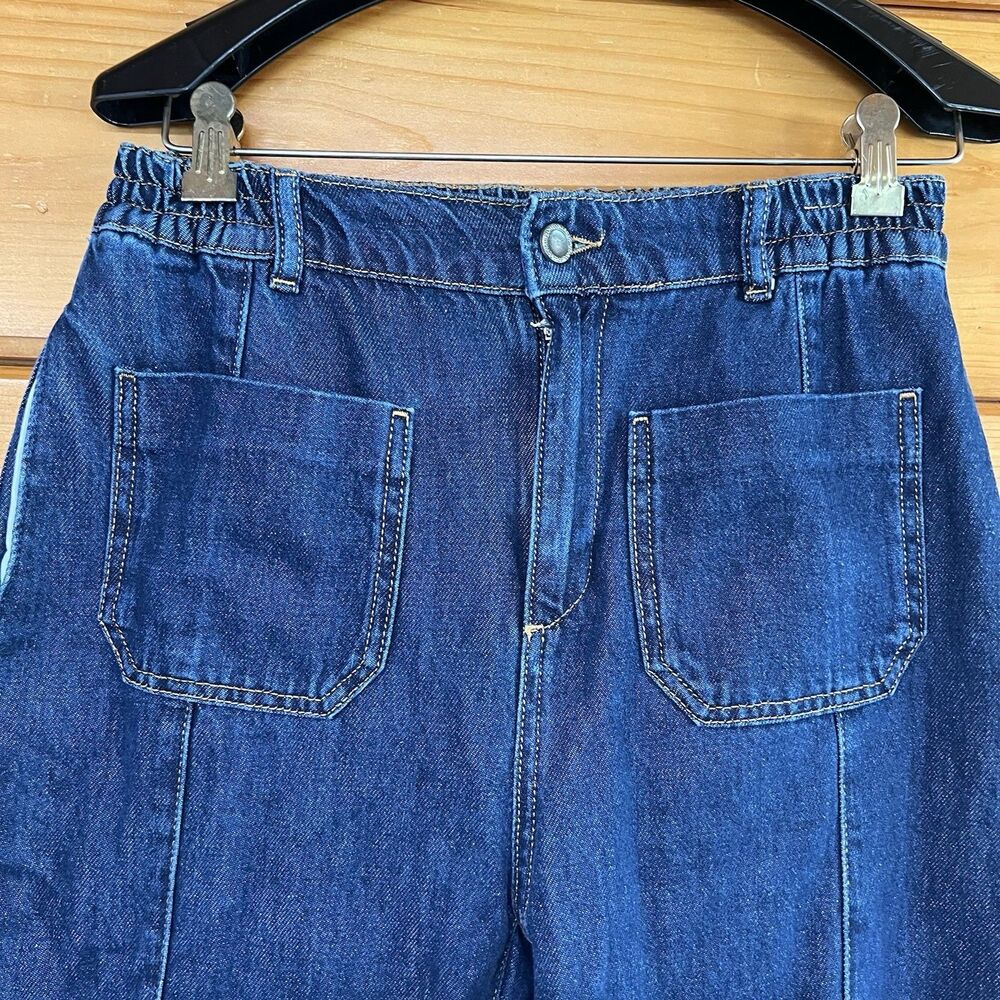Zara Womens Size 4 Baggy Jeans Seamed Dark Wash Denim Front Patch Pockets - Picture 3 of 7